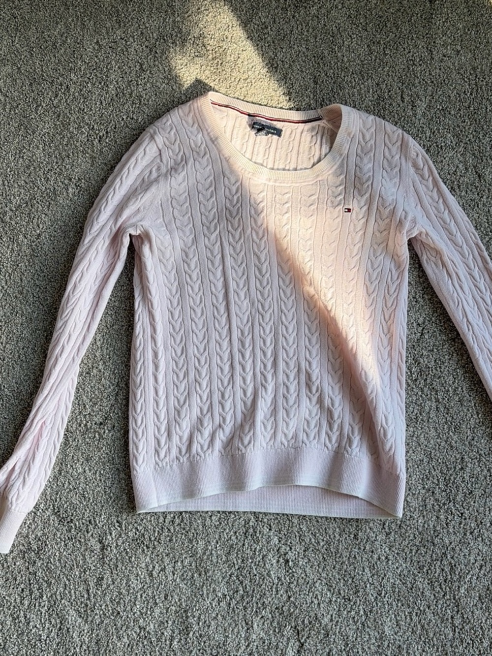 Tommy Hilfiger Women’s Pale Pink Cable Knit Crew Sweater